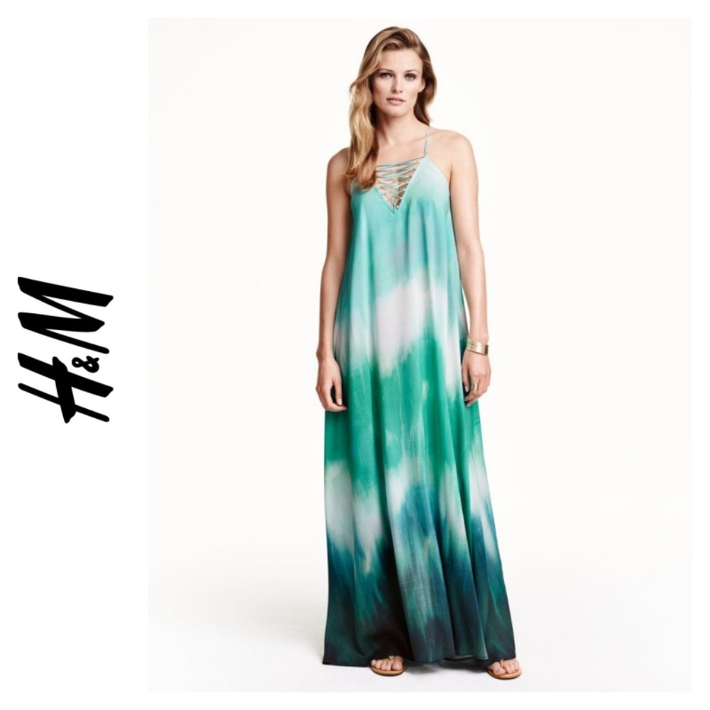 NWOT H&M Tie Dye Blue and Green Maxi Dress